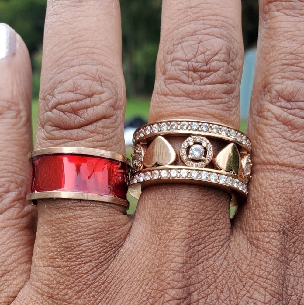 Simulated Diamond Enamel Stack Ring Rose Gold Plated Stainless Steel - Picture 8 of 9